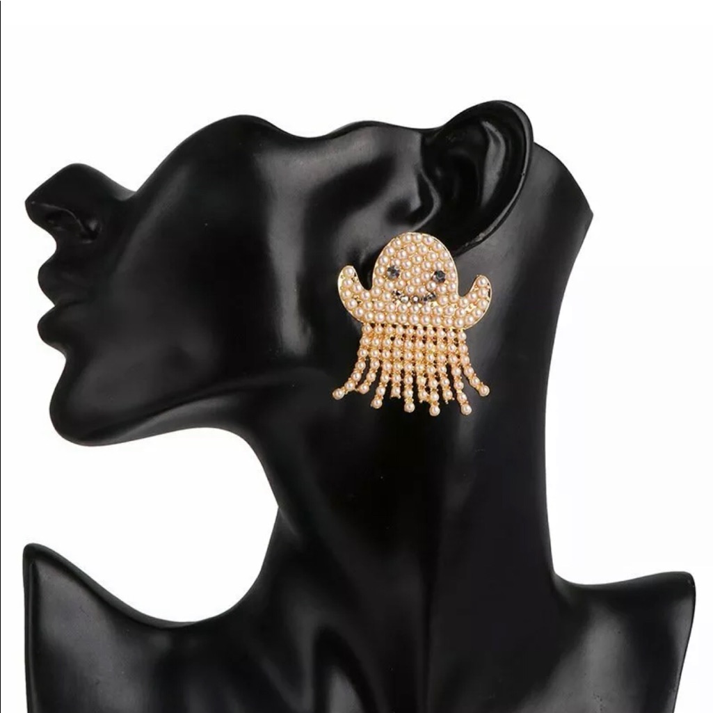 Gold & Pearl Ghost Halloween Earrings